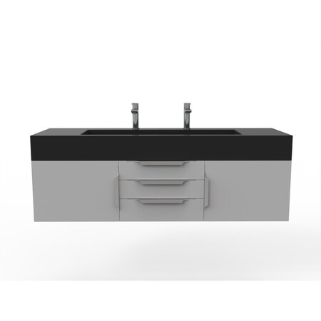 Castello Usa Nile 60" Wall Mounted Gray Vanity With Black Top And Brushed Nickel Handles CB-MC-60G-BN-2053-BL